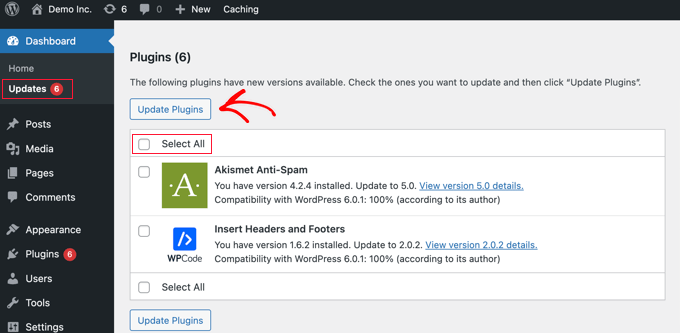從更新頁面更新 WordPress 插件