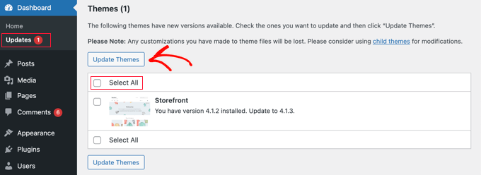 從儀表板更新主題 ? 更新頁面