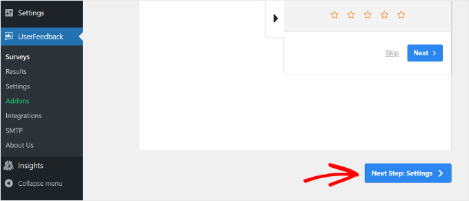 單擊“UserFeedback”上的“下一步設(shè)置”按鈕