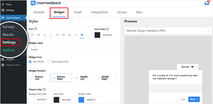 UserFeedback 的小部件設(shè)置
