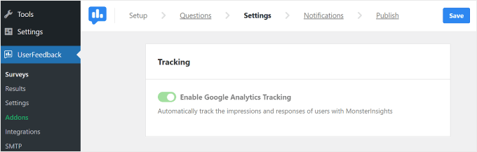 在 UserFeedback 上啟用 Google Analytics 跟蹤