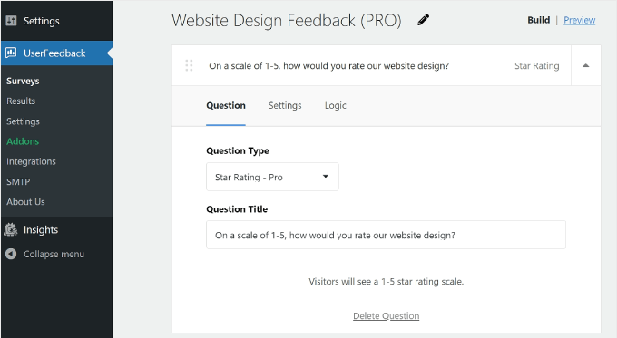 Website Design Feedback Pro 模板在 UserFeedback 上的樣子