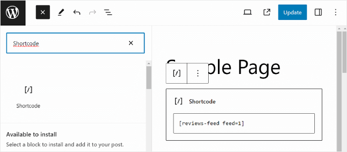在塊編輯器中通過簡碼添加評論源嵌入