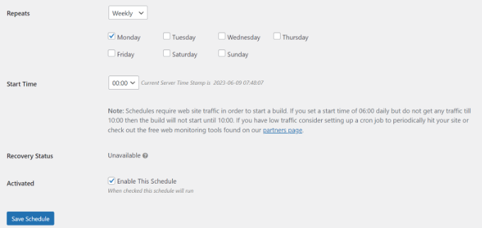 選擇運行備份的時間