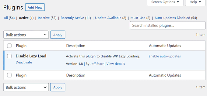 激活插件以禁用延遲加載