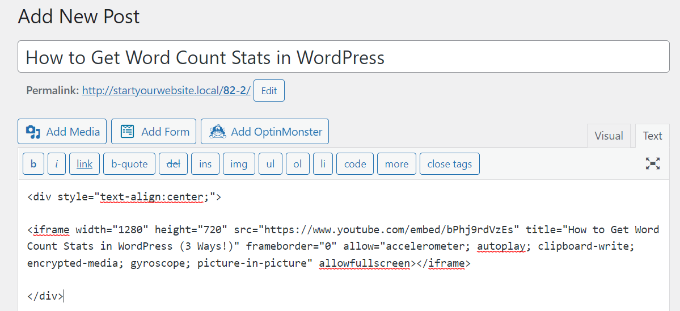 經典編輯器中的視頻居中對齊
