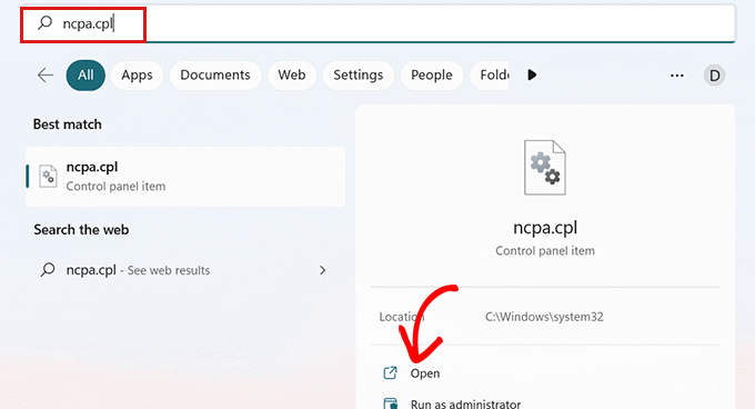 轉到 ncpa.cpl 獲取網絡連接