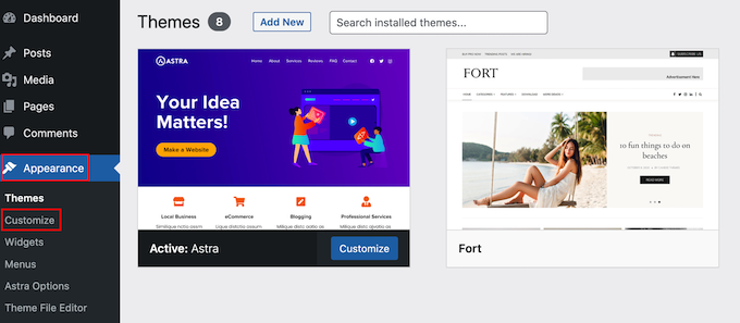 啟動WordPress定制器