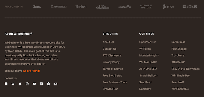 WordPress頁腳的示例