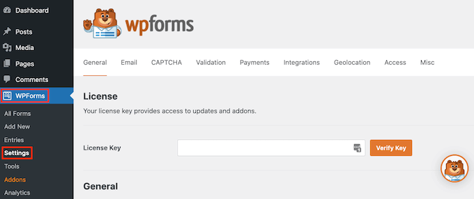 將許可證密鑰添加到 WPForms 表單構建器插件