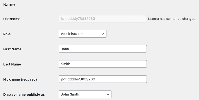 您無法從WordPress用戶配置文件中更改用戶名