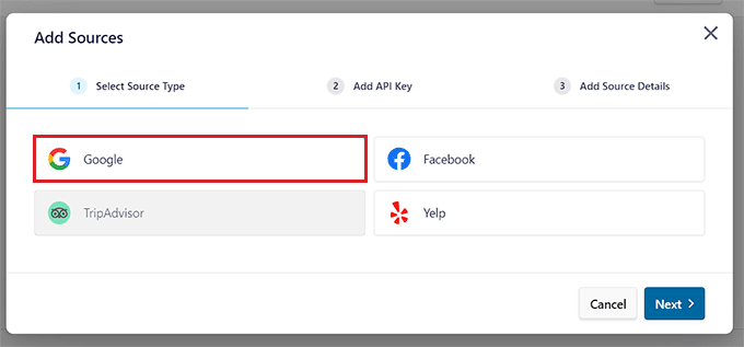 選擇 Google 作為客戶評論來源