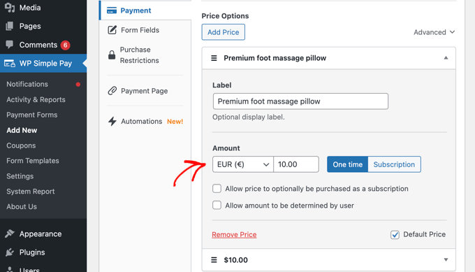 確保選擇歐元作為 Giropay 的貨幣