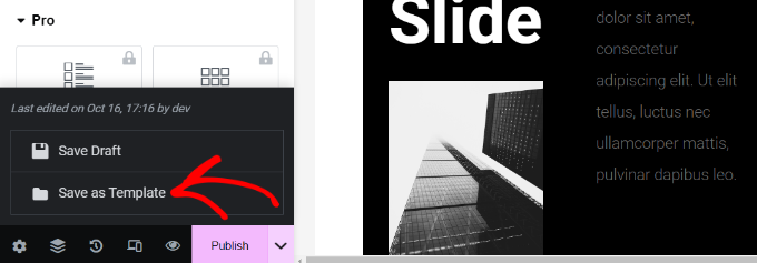 Elementor 中的另存為模板選項(xiàng)