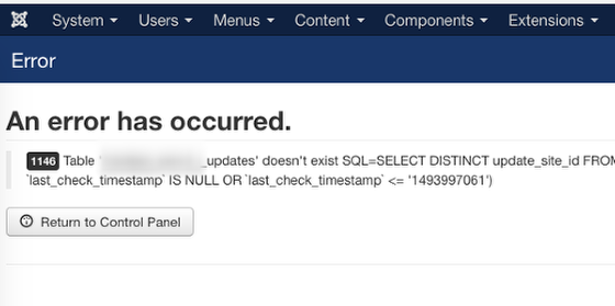 Joomla: 更新表不存在的解決辦法
