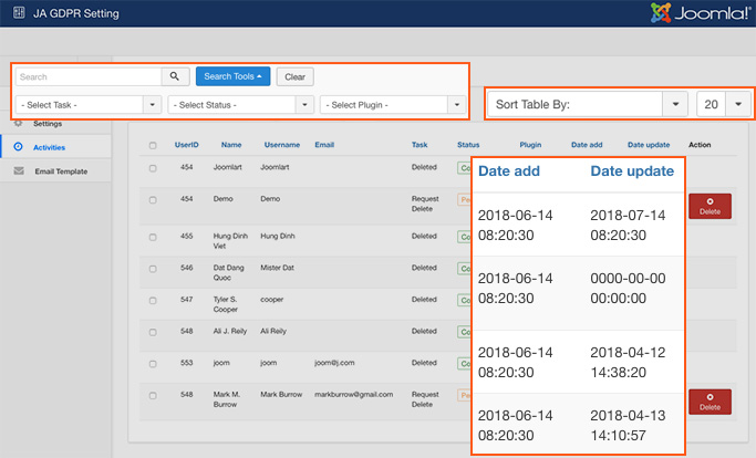管理儀表板搜索和過濾器