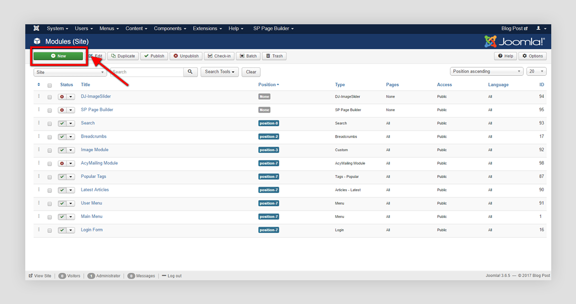 Sp頁面生成器調用Joomla模塊