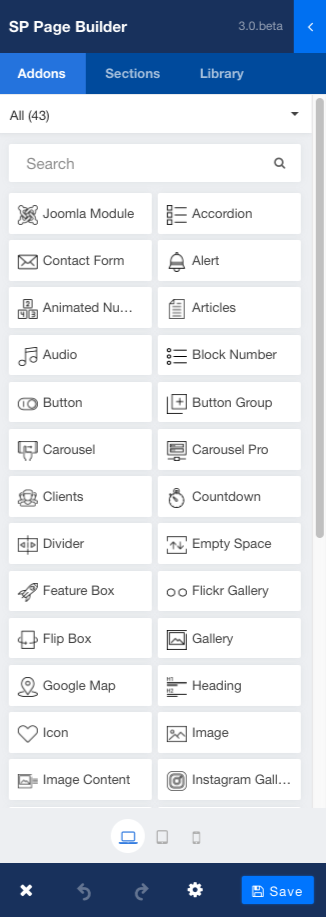 SP page Builder側邊欄