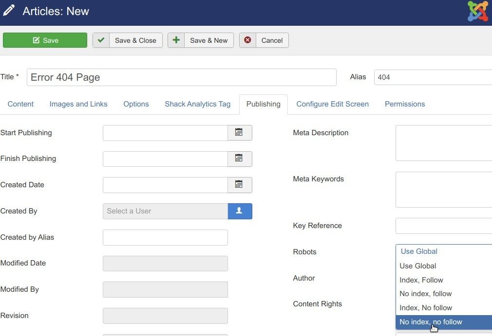 在Joomla中創建自定義404頁面