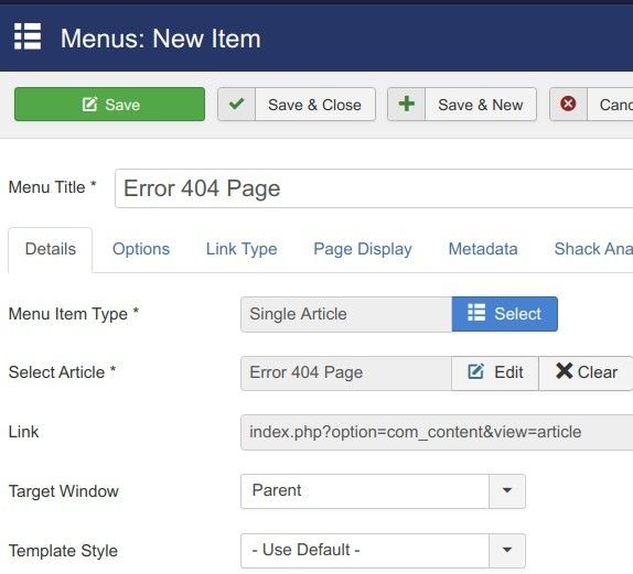 在Joomla中創建自定義404頁面