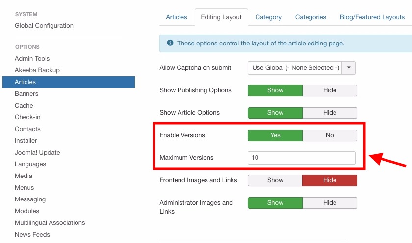 如何在Joomla中使用內容版本控制