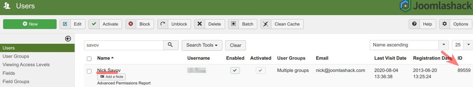 如何查找Joomla用戶的ID