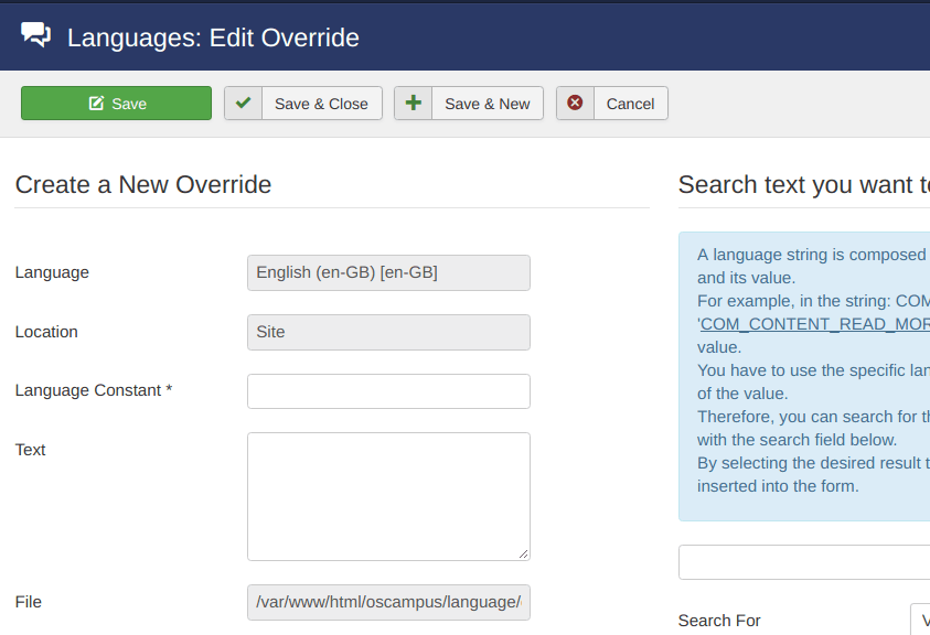 如何使用Joomla后臺(tái)來替換語言文件內(nèi)容