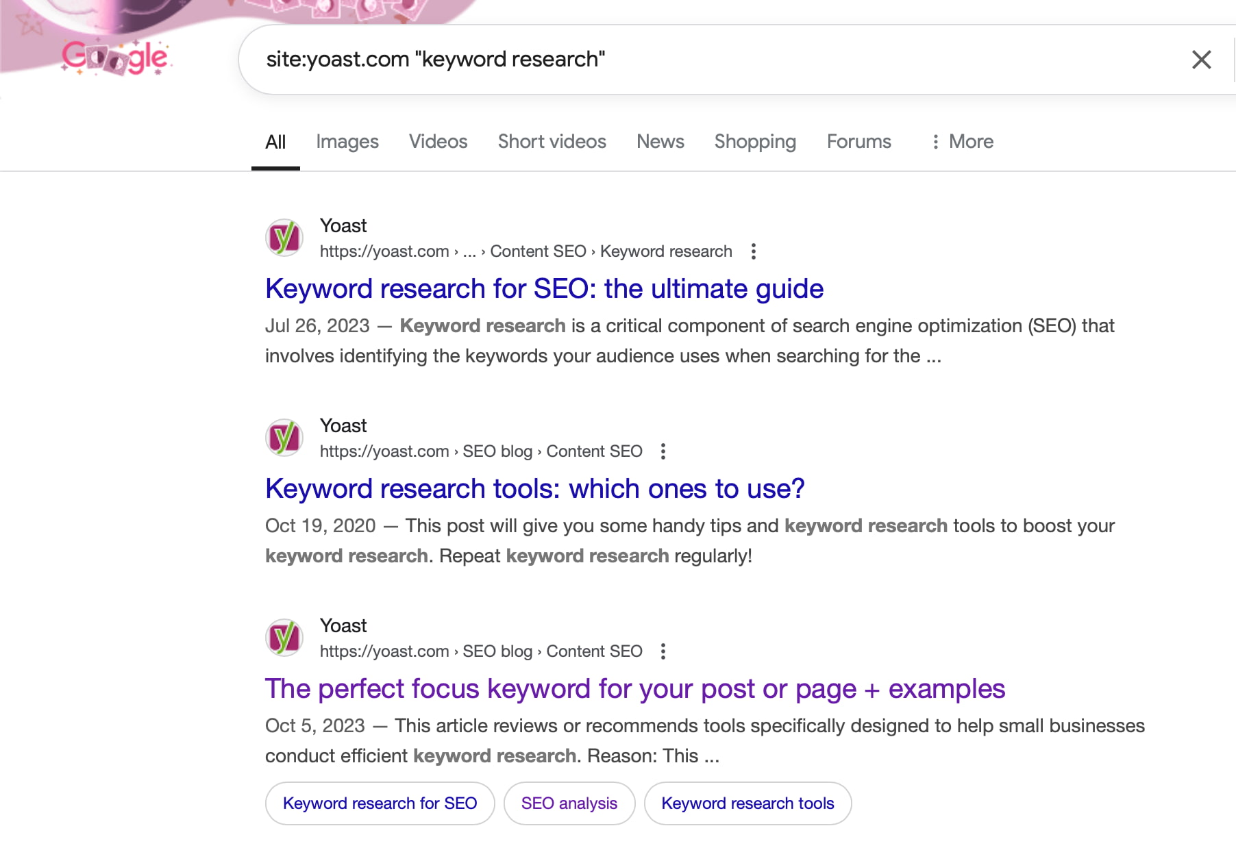 使用域和關鍵字顯示帖子關鍵字蠶食結果的 Google 網站搜索